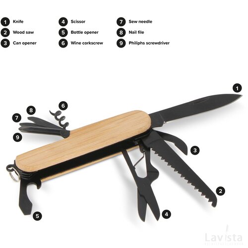 Multitool bamboe 9 functies zwart