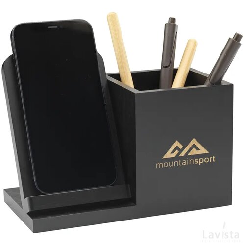 Bamboo Boss 15W Fsc-100% Draadloze Oplader/Penhouder Zwart