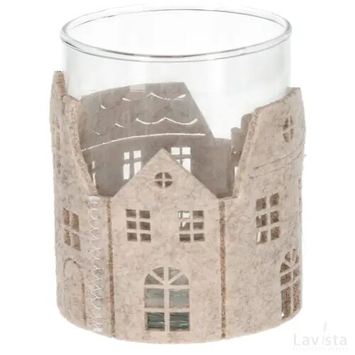 JENS Living Vilten Theelichthouder Grachtenpand Beige