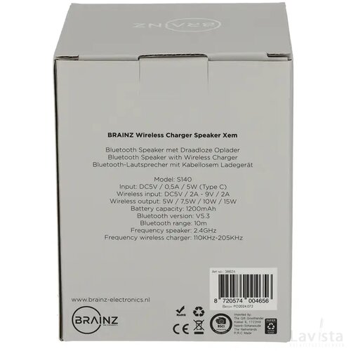 BRAINZ Wireless Charger Speaker Xem Grijs