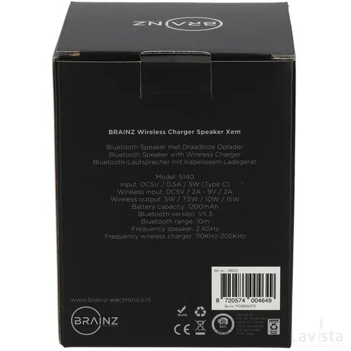 BRAINZ Wireless Charger Speaker Xem Zwart