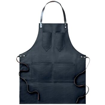 Canvasschort met leren details Chef zwart Canvasschort met leren details Chef zwart