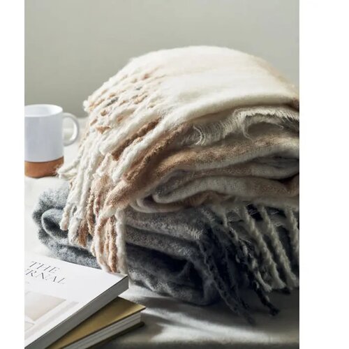 Geruite mohair deken Quet beige