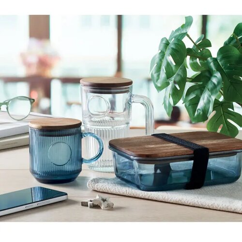 Glazen mok met ribbels 300ml Vitrio mug transparant blauw