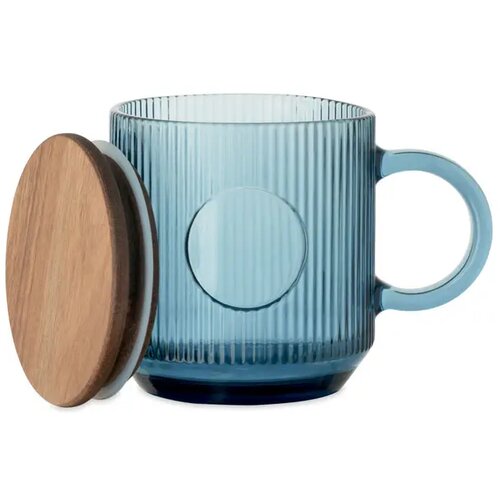 Glazen mok met ribbels 300ml Vitrio mug transparant blauw