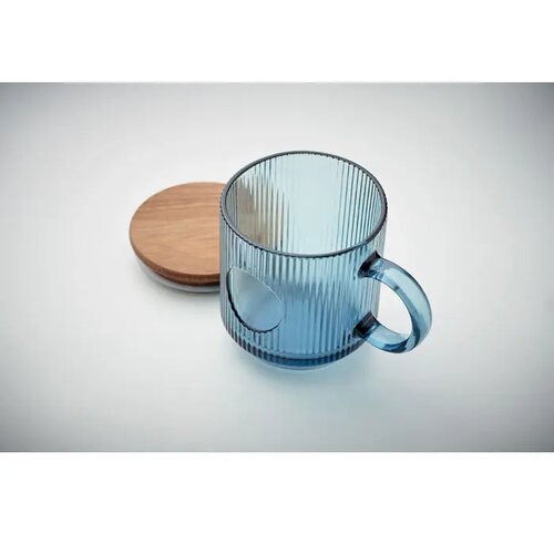 Glazen mok met ribbels 300ml Vitrio mug transparant blauw