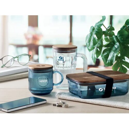 Glazen mok met ribbels 300ml Vitrio mug transparant blauw