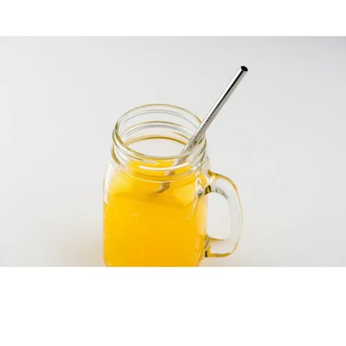 Rietje en flessenborstel Cold straw mat zilver