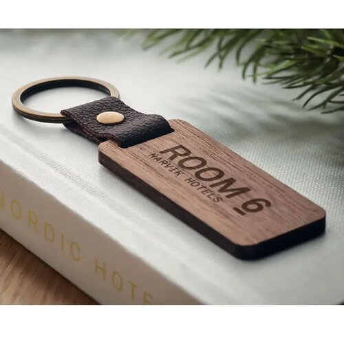 Sleutelhanger notenhout en pu Nawkey hout