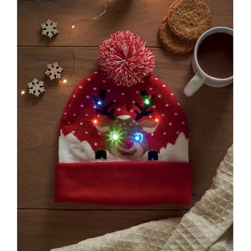 Gebreide kerstmuts led Shimas light rood