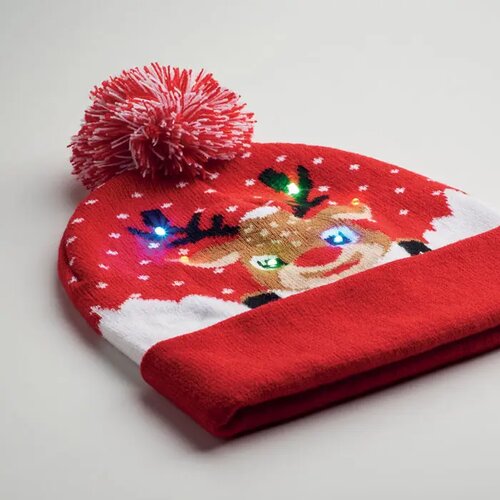 Gebreide kerstmuts led Shimas light rood