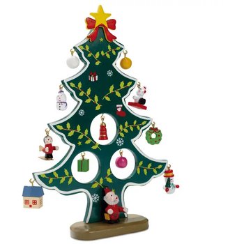 Houten kerstboom met decoratie Woodtree groen