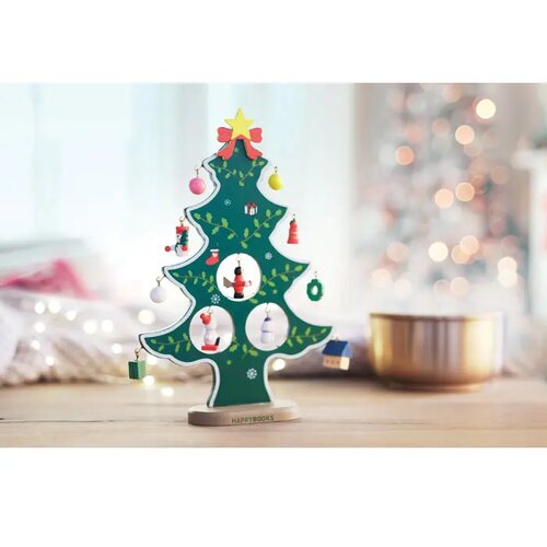 Houten kerstboom met decoratie Woodtree groen