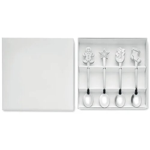 Set van 4 kerst theelepeltjes Chip set mat zilver