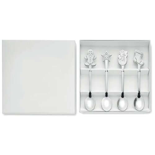Set van 4 kerst theelepeltjes Chip set mat zilver
