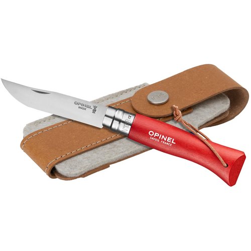 Opinel Colorama No 08 Zakmes In Een Riemetui Rood