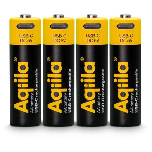 Aqiila Oplaadbare USB-C Batterijen AA 2000mAh 4-pack zwart