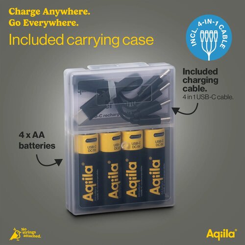 Aqiila Oplaadbare USB-C Batterijen AA 2000mAh 4-pack zwart
