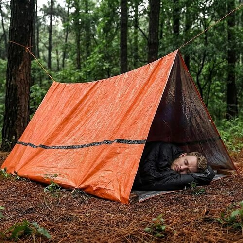 Compacte noodtent voor overleven in de buitenlucht oranje