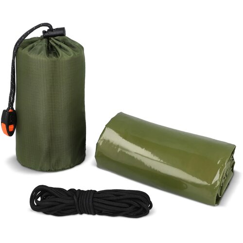 Compacte noodtent voor overleven in de buitenlucht dried green
