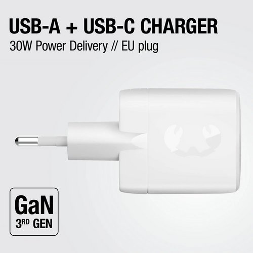 Fresh 'n Rebel 30W Snellader GaN USB-C &amp; USB-A licht grijs