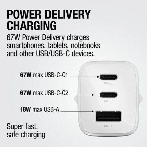 Fresh 'n Rebel 67W Laptop Snellader GaN USB-C &amp; USB-A licht grijs