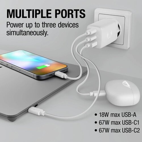 Fresh 'n Rebel 67W Laptop Snellader GaN USB-C &amp; USB-A licht grijs