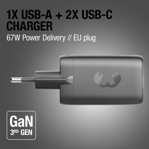 Fresh 'n Rebel 67W Laptop Snellader GaN USB-C &amp; USB-A donker grijs