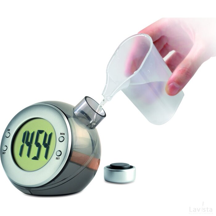Lcd klok  op waterenergie Droppy mat zilver
