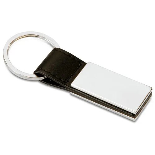 PU sleutelhanger met metalen plaatje Zwart