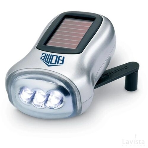 LED zaklamp op zonne-energie en dynamo Zilver