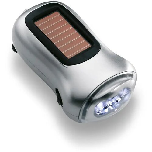 LED zaklamp op zonne-energie en dynamo Zilver