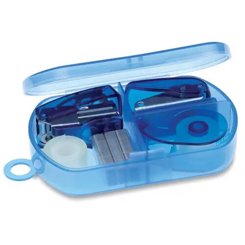 Bureauset in kunststof doosje Burobox transparant blauw