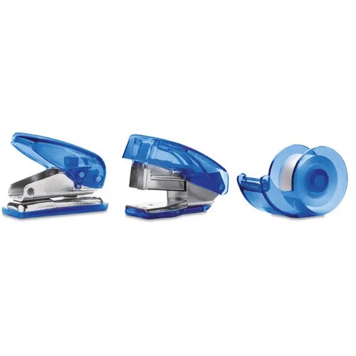 Bureauset in kunststof doosje Burobox transparant blauw