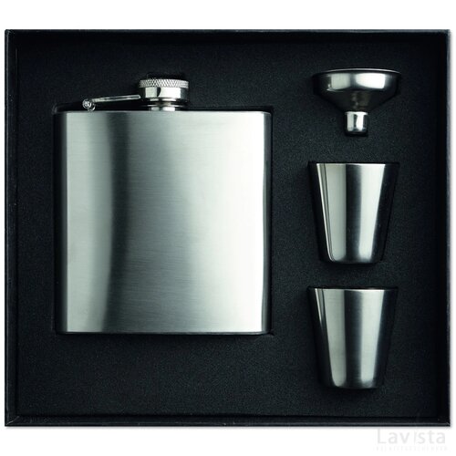 Heupfles met bekertjes Slimmy flask set mat zilver