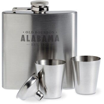 Heupfles met bekertjes Slimmy flask set mat zilver