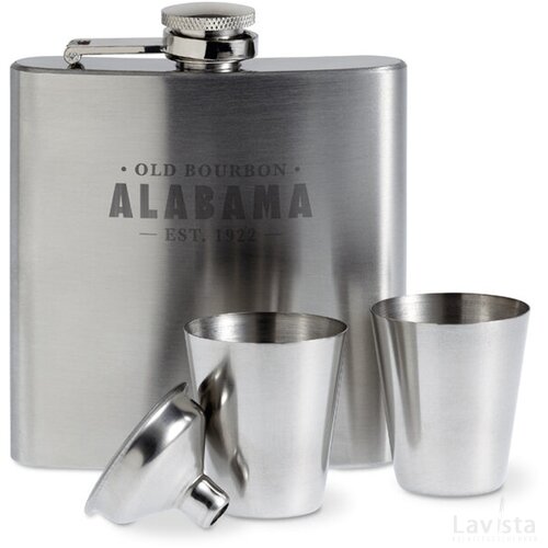 Heupfles met bekertjes Slimmy flask set mat zilver