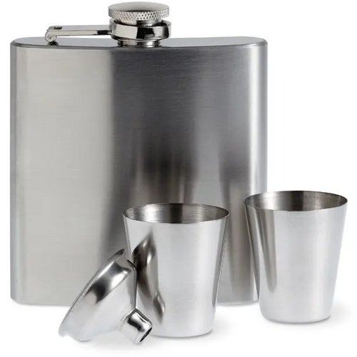 Heupfles met bekertjes Slimmy flask set mat zilver