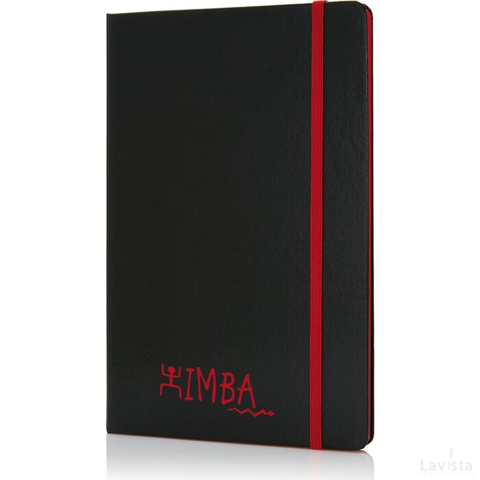 Deluxe hardcover A5 notitie-boek met gekleurde zijde rood, zwart