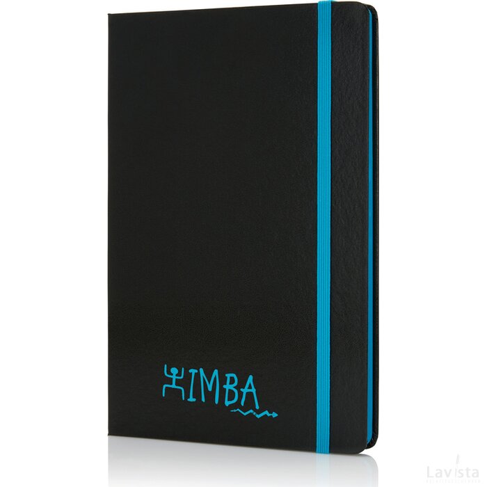 Deluxe hardcover A5 notitie-boek met gekleurde zijde blauw, zwart