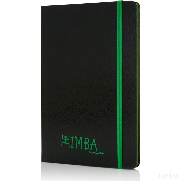 Deluxe hardcover A5 notitie-boek met gekleurde zijde groen, zwart