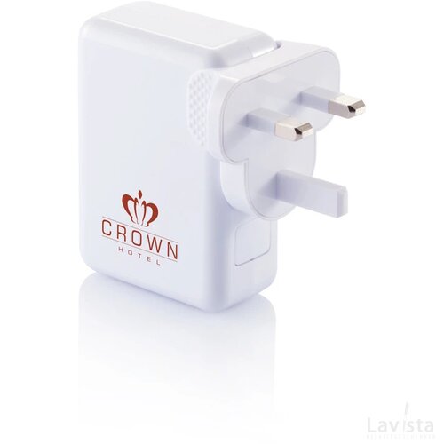 Reisstekker met 4 USB poorten wit