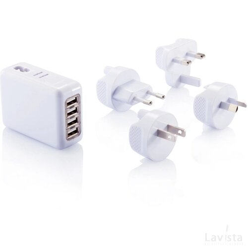 Reisstekker met 4 USB poorten wit