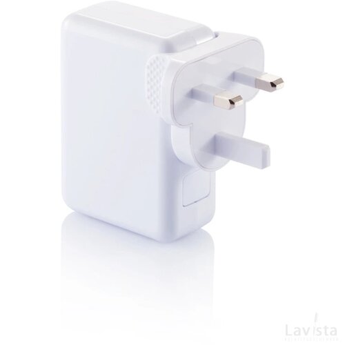 Reisstekker met 4 USB poorten wit