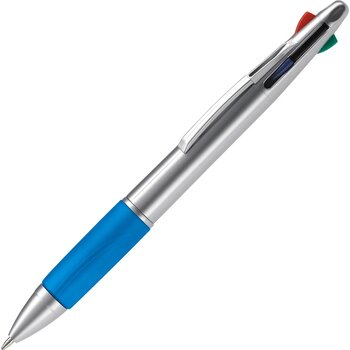 Balpen 4 kleuren hardcolour zilver / blauw