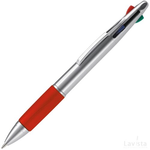Balpen 4 kleuren hardcolour zilver / rood