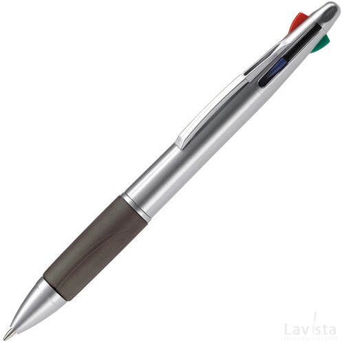 Balpen 4 kleuren hardcolour zilver / zwart
